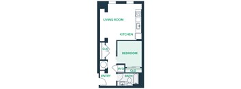 A0S9 - Studio - 1 Bath - Brentford at the Mile - 2D Floor Plan