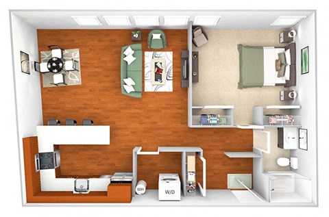 Harbor Hill Apartments - A1 - 1 bed 1 bath - 3D