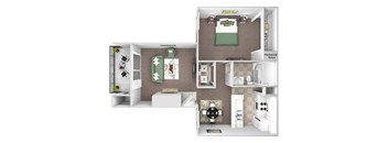 East Chase - A1 floor plan - 1 bed 1 bath - 3D