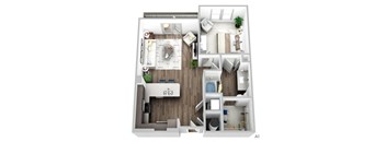 Juncture A1 floor plan 1 bed 1 bath 3D