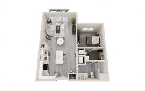 A15 - 1Bed 1Bath - Rockwell at Crown - 3D Floor Plan