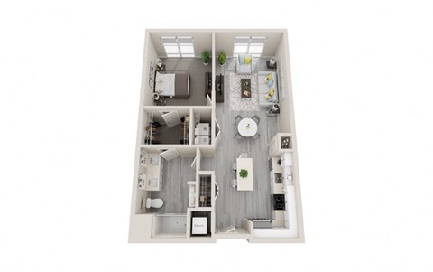 A16 - 1Bed 1Bath - Rockwell at Crown - 3D Floor Plan