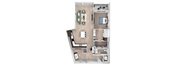 La Via - A11 - 1 bedroom - 1 bath - 3D floor plan