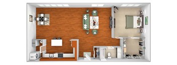 Harbor Hill Apartments - A12 - 1 bed 1 bath - 3D