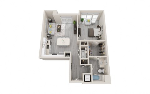 A19 - 1Bed 1Bath - Rockwell at Crown - 3D Floor Plan