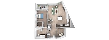 La Via - A12 - 1 bedroom - 1 bath - 3D floor plan