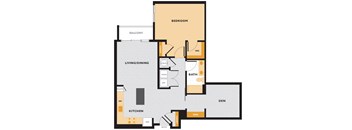 A12 - 1Bed 1 Bath with Den - The Perry 2D Floor Plan