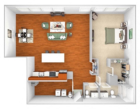 Harbor Hill Apartments - A13 - 1 bed 1 bath - 3D