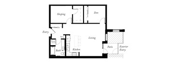 A14 - 1 Bed -1 Bath - 958 Sq Ft - 2D - Willow Apartments