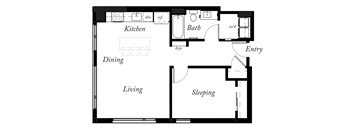 A17 - 1 Bed -1 Bath - 735 Sq Ft - 2D - Willow Apartments