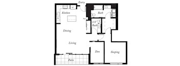 A18 - 1 Bed -1 and a half Bath - 1019 Sq Ft - 2D - Willow Apartments