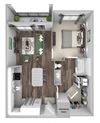 Bonterra Parc - A1 - 1 bedroom and 1 bath - 3D floor plan Bonterra Parc - A1 - 1 bedroom and 1 bath - 3D floor plan