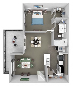 Floorplan Photos Gallery Lodge at Cypresswood - A1 - 1 bedroom - 1 bath - 3D floor plan