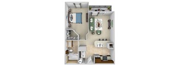 Monterra Las Colinas - A1 - 1 bedroom - 1 bath - 3D