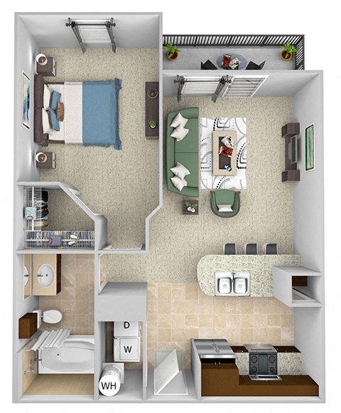 Monterra Las Colinas - A1 - 1 bedroom - 1 bath - 3D