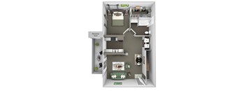 Antelope Ridge - A1 Oryx with Garage - 1Bed 1 Bath - 3D Floor Plan