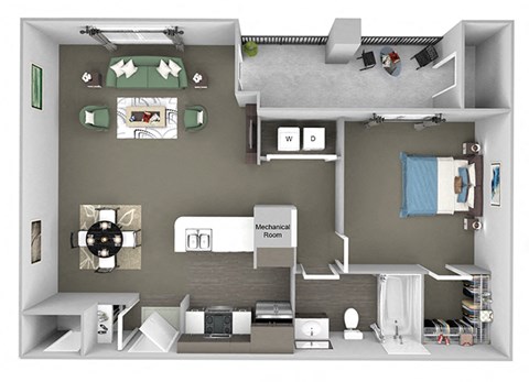 The Fairways - A2 Glenn Abbey - 1 Bedroom 1 Bath - 3D