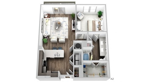 Juncture A2 floor plan 1 bed 1 bath 3D