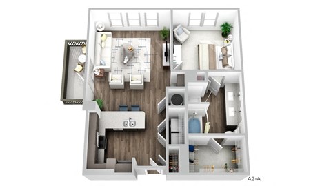 Juncture A3 floor plan 1 bed 1 bath 3D