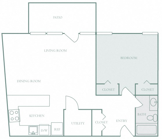 Harbor Hill Apartments floor plan A2 - 1 bed 1 bath - 2D Harbor Hill Apartments floor plan A2 - 1 bed 1 bath - 2D