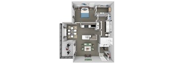 Lodge at Cypresswood - A2 - 1 bedroom - 1 bath - 3D floor plan