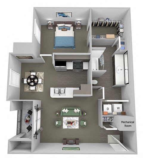 Weston Point - A2 - 1 bed - 1 bath - 3D floor plan
