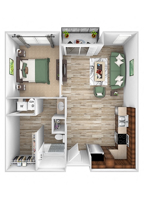 ABQ Uptown Apartments - A2 - 1 bedroom and 1 bath - 3D floor plan