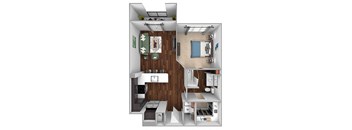 A2 - 1bed1bath - 769 sf - Debbie Lane Flats - 3D Floor Plan