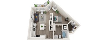Element 25 apartments A2 1-bedroom 3D floor plan
