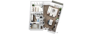 Juncture A4 floor plan 1 bed 1 bath 3D
