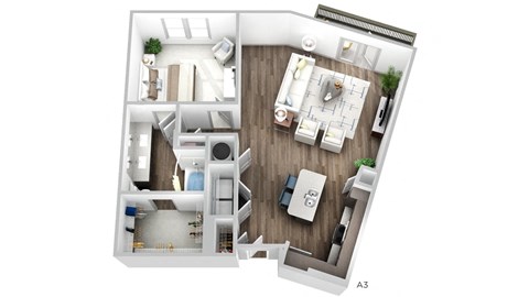 Juncture A4 floor plan 1 bed 1 bath 3D