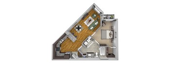 AVANT on Market Center - A3 - 1 bedroom and 1 bath - 3D