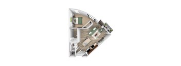 ABQ Uptown Apartments - A3 - 1 bedroom and 1 bath - 3D floor plan