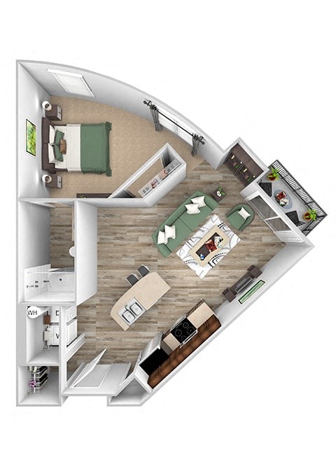 ABQ Uptown Apartments - A3 - 1 bedroom and 1 bath - 3D floor plan