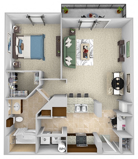 Monterra Las Colinas - A3 - 1 bedroom - 1 bath - 3D