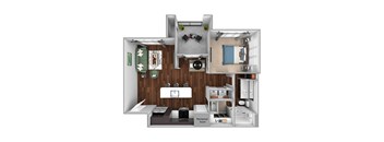 bedroom floor plan an in 1 bed 1 bath - 3D Floor Plan