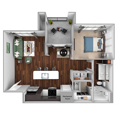 bedroom floor plan an in 1 bed 1 bath - 3D Floor Plan