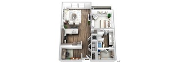 Juncture A5 floor plan 1 bed 1 bath 3D