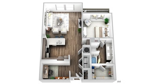 Juncture A5 floor plan 1 bed 1 bath 3D