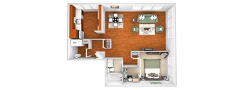 Harbor Hill Apartments - A4 - 1 bed 1 bath - 3D