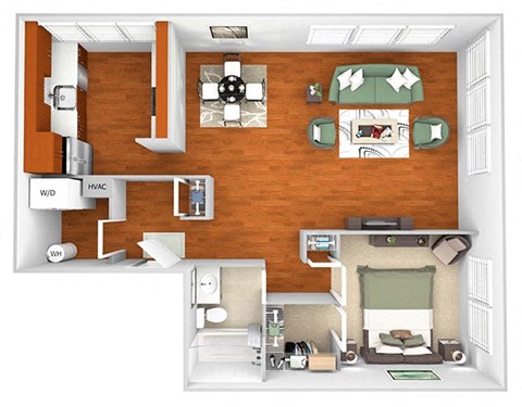 Harbor Hill Apartments - A4 - 1 bed 1 bath - 3D