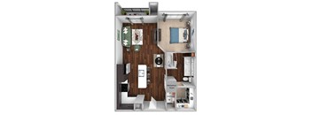 A4 - 1bed1bath - 866 sf - Debbie Lane Flats - 3D Floor Plan