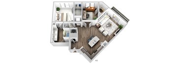 Juncture A6 floor plan 1 bed 1 bath 3D