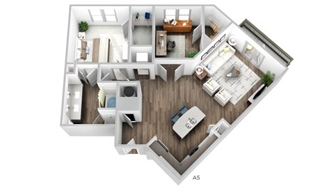 Juncture A6 floor plan 1 bed 1 bath 3D