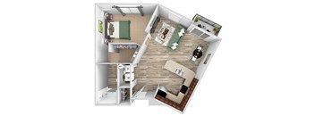 ABQ Uptown Apartments - A5 - 1 bedroom and 1 bath - 3D floor plan