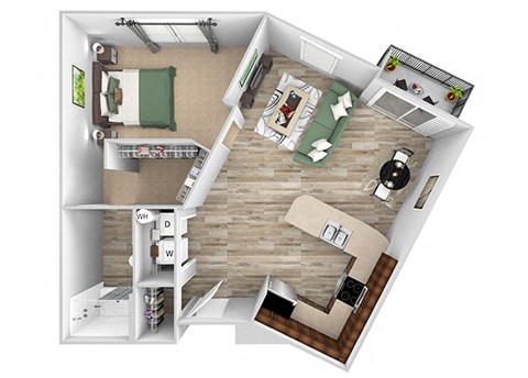 ABQ Uptown Apartments - A5 - 1 bedroom and 1 bath - 3D floor plan