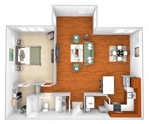 Harbor Hill - A6 - 1 bed 1 bath - 3D