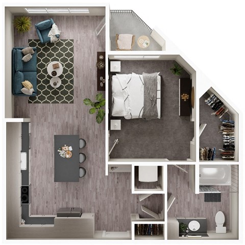 Arazo apartments - A6 - 1 bedroom 1 bath - 3D