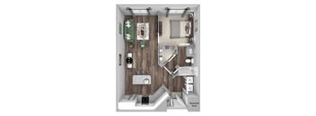 Bonterra Parc - A6 - 1 bedroom and 1 bath - 3D floor plan
