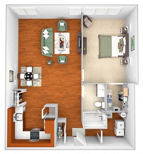 Harbor Hill Apartments - A7 - 1 bed 1 bath - 3D